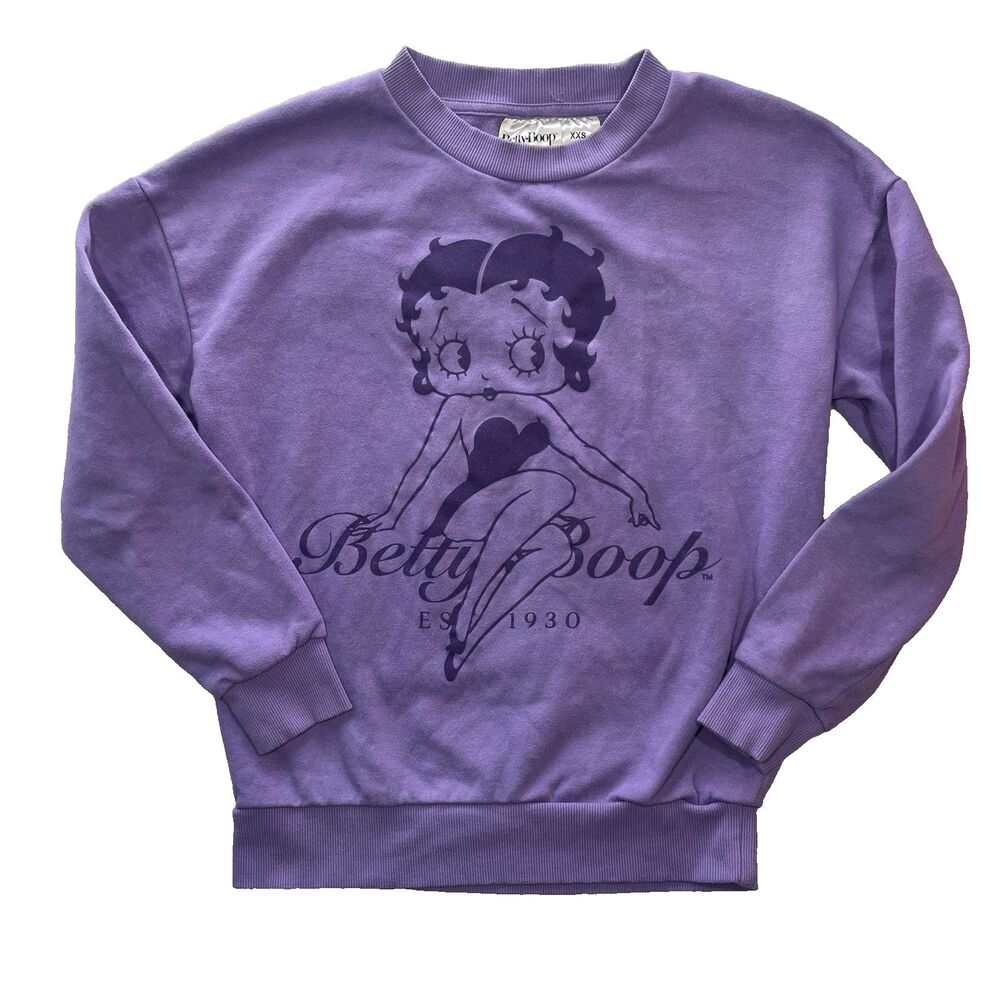 Betty Boop Graphic Sweater Women’s XXS Purple Pullover Knit Modern Crew Neck
